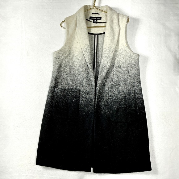 Andrew Marc Jackets & Blazers - Andrew Marc Size Medium M Ombre Gradient Long Vest Shawl Collar Black Grey